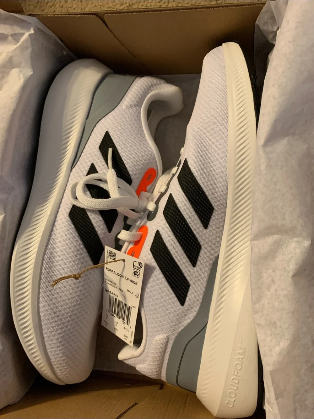 Adidas RunFalcon 3.0 Wide White Black Athletic Shoes 10 1/2 W